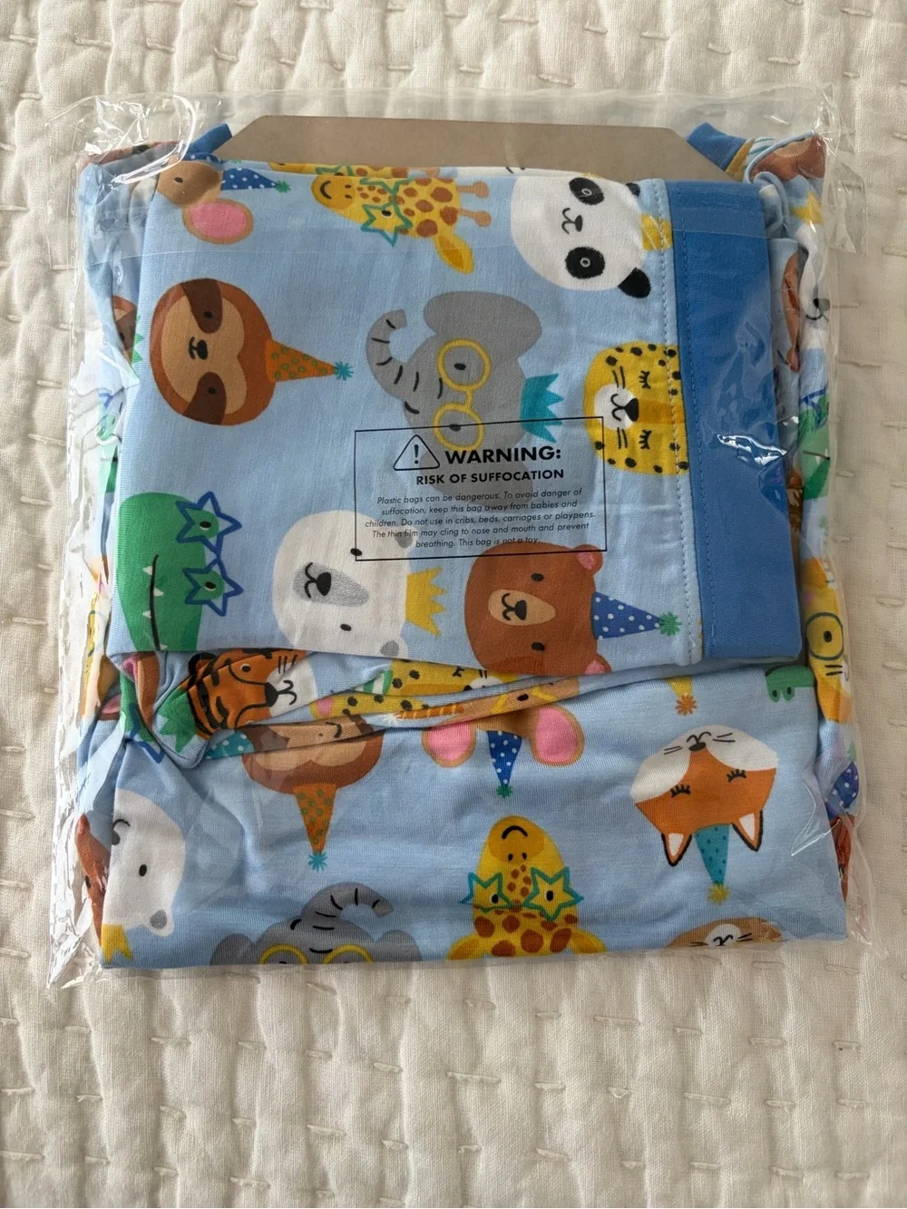 NIB Little Sleepies Bamboo Kids Light Blue Animal Party Pals Pajama Set Size 5/6